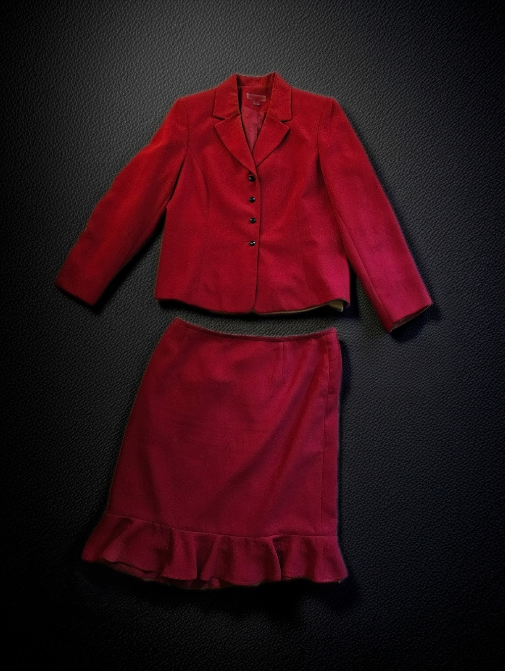 Dress Barn Red Skirt Set - Classic Tailored Jacket & Ruffle Hem Skirt - Picture 3 of 14